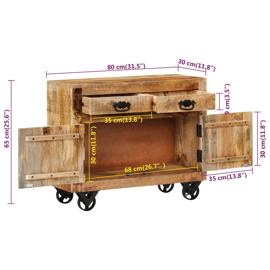 Buffet 80x30x65 cm bois de manguier brut massif - XIOS
