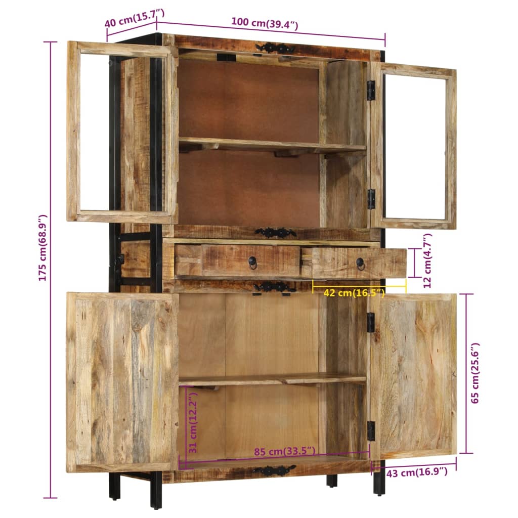 Buffet 100x40x175 cm bois de manguier brut massif - XIOS