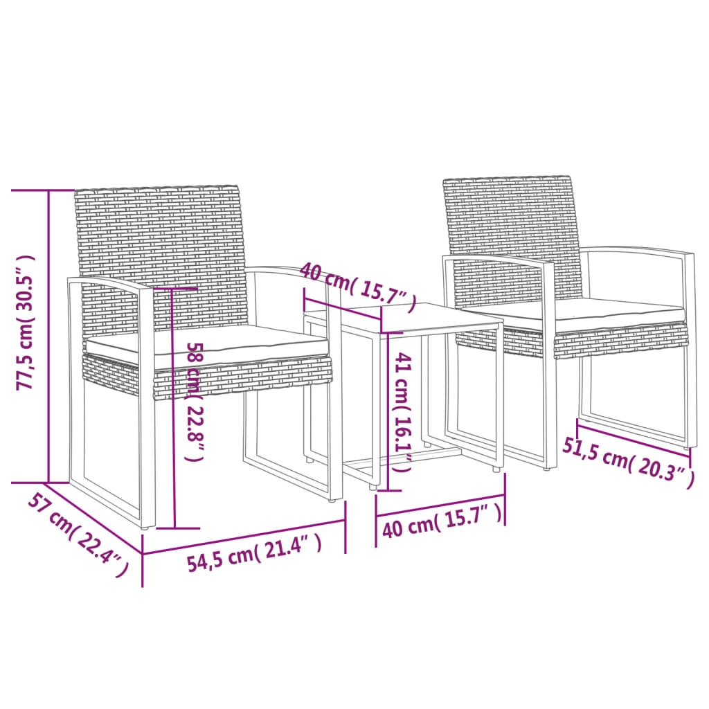 Ensemble à manger de jardin avec coussins 3 pcs noir rotin PP - XIOS