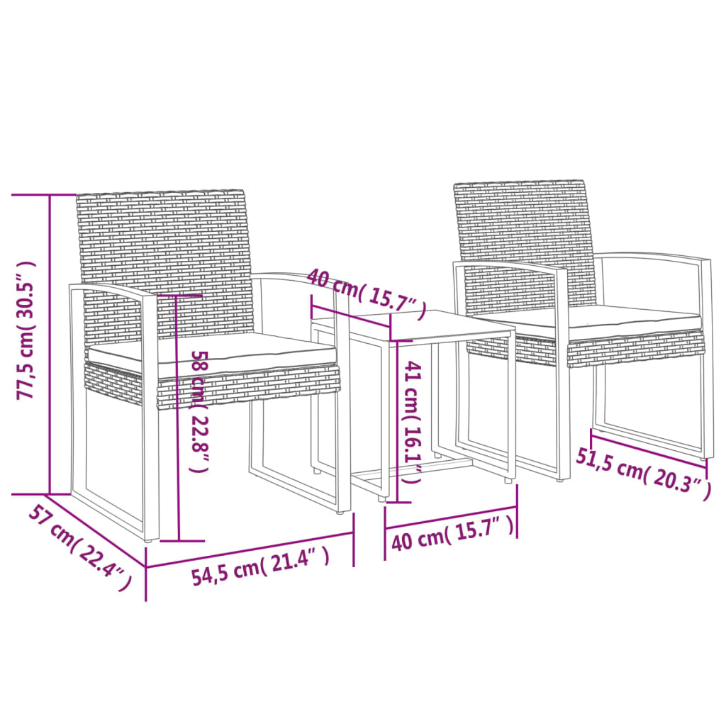 Ensemble à manger de jardin avec coussins 3 pcs marron rotin PP - XIOS