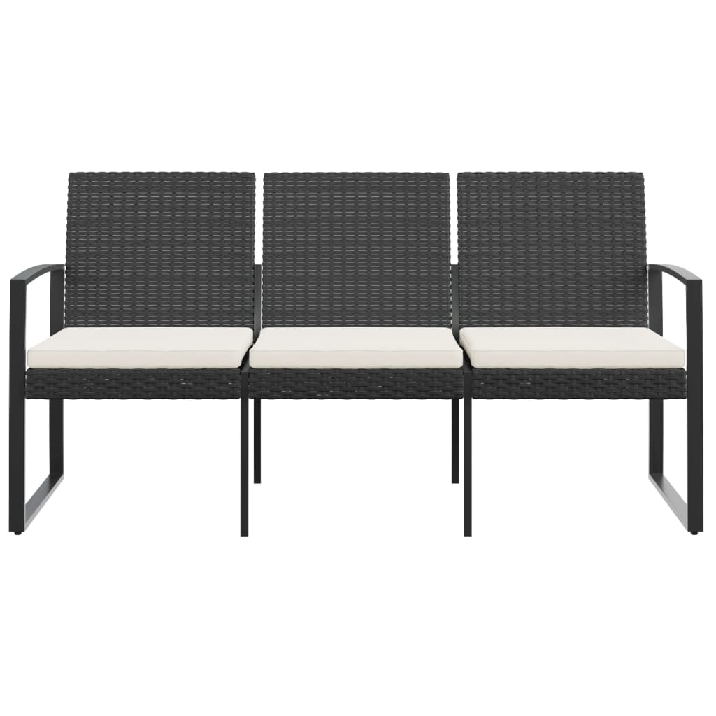 Banc de jardin à 3 places avec coussins noir rotin PP Bancs de jardin vidaXL