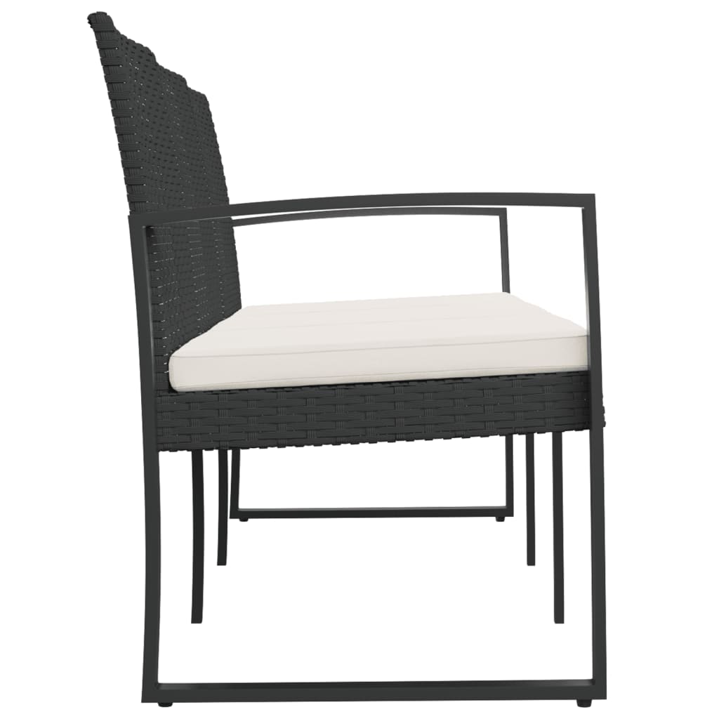 Banc de jardin à 3 places avec coussins noir rotin PP Bancs de jardin vidaXL