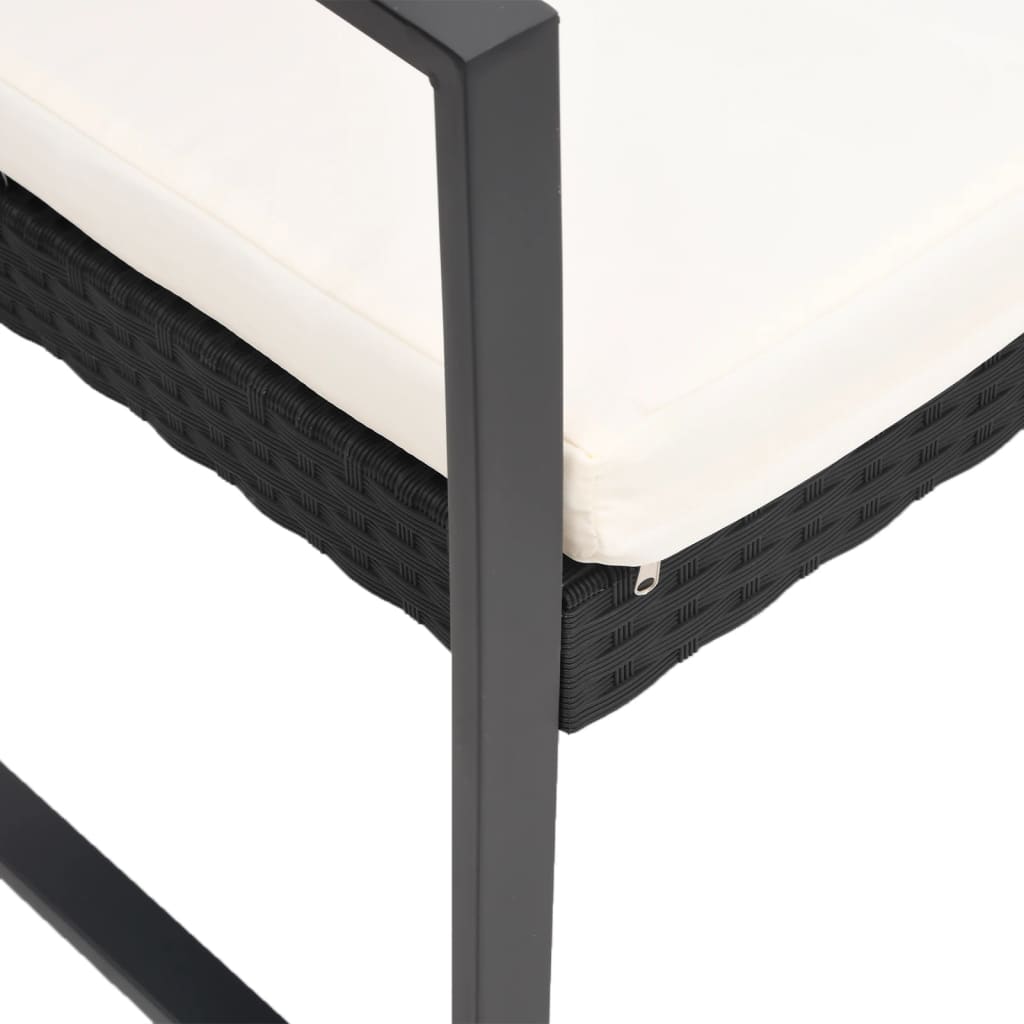 Banc de jardin à 3 places avec coussins noir rotin PP Bancs de jardin vidaXL