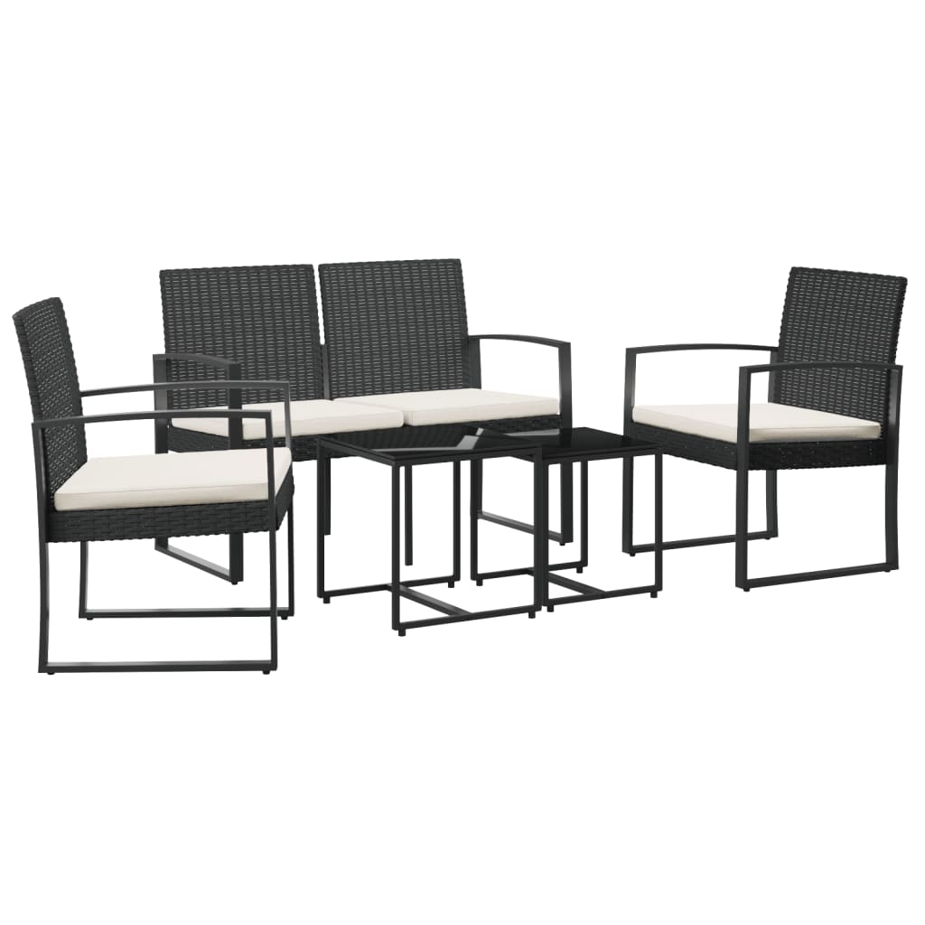 Ensemble à manger de jardin avec coussins 5 pcs noir rotin PP Salons de jardin vidaXL