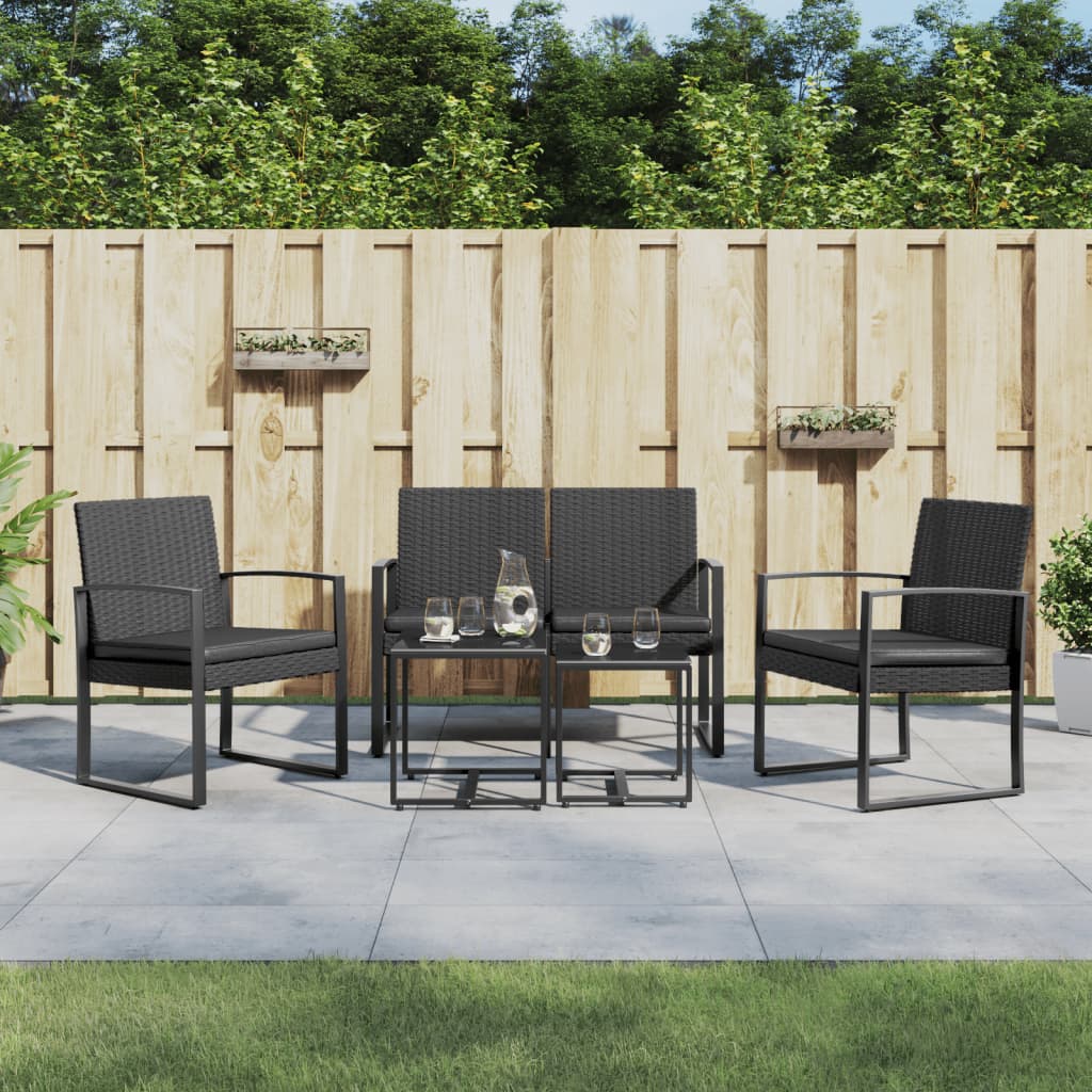 Ensemble à manger de jardin avec coussins 5 pcs noir rotin PP Salons de jardin vidaXL