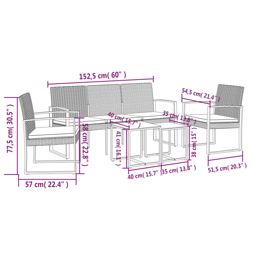 Ensemble à manger de jardin coussins 5 pcs gris foncé rotin PP - XIOS
