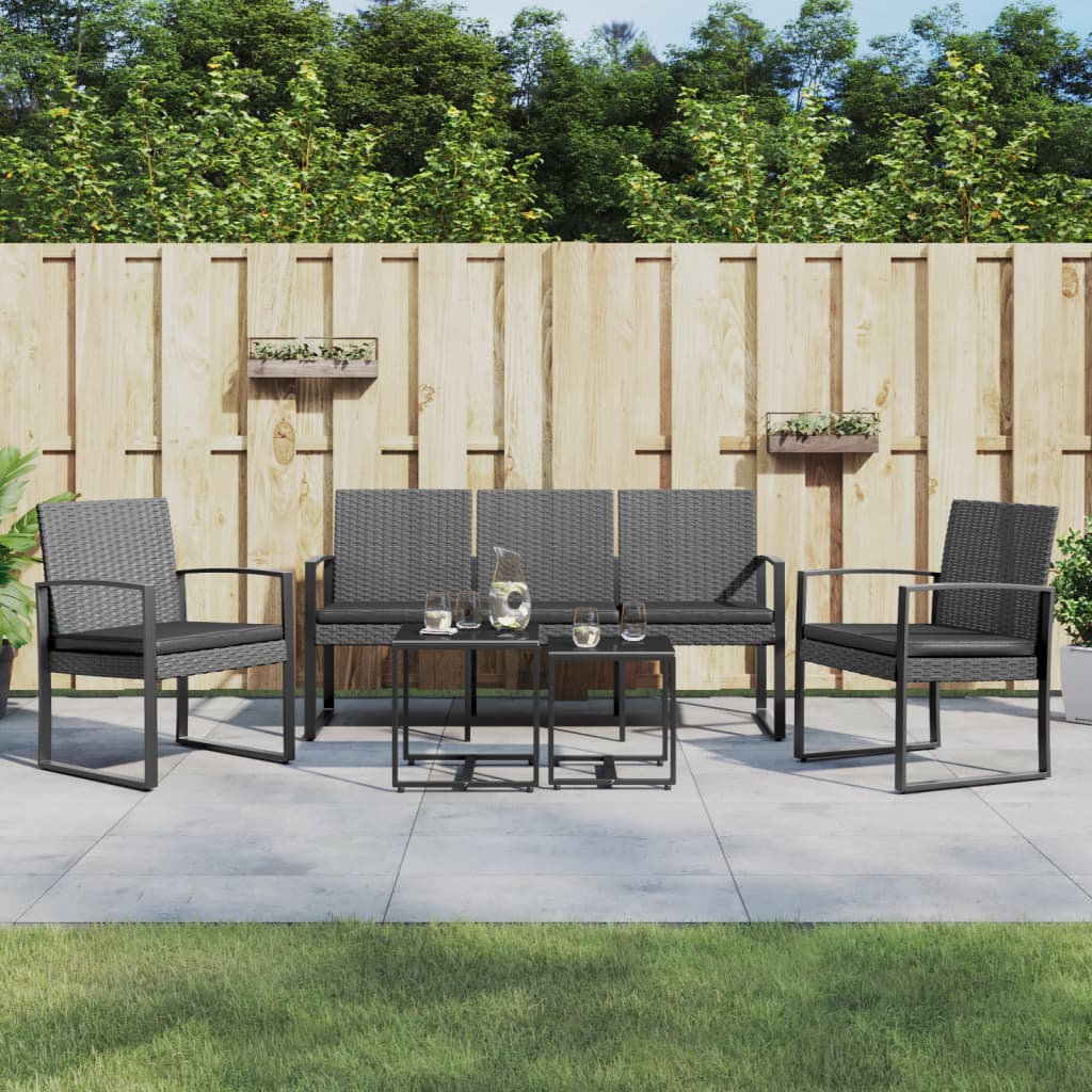 Ensemble à manger de jardin coussins 5 pcs gris foncé rotin PP Salons de jardin vidaXL