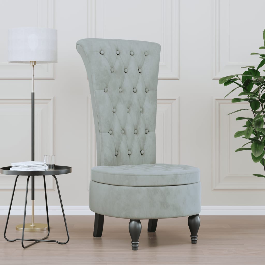 Chaise à dossier haut gris clair velours conception de bouton - XIOS