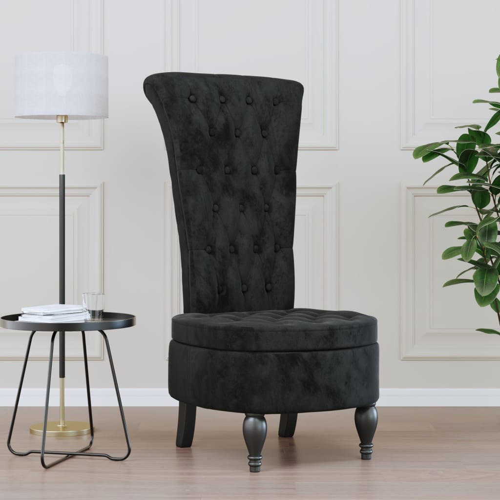 Chaise à dossier haut noir velours conception de bouton - XIOS