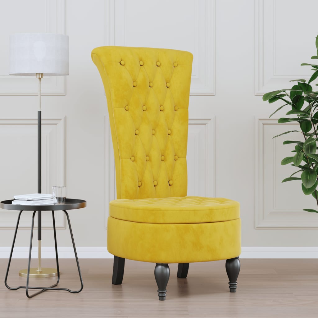 Chaise à dossier haut jaune velours conception de bouton - XIOS
