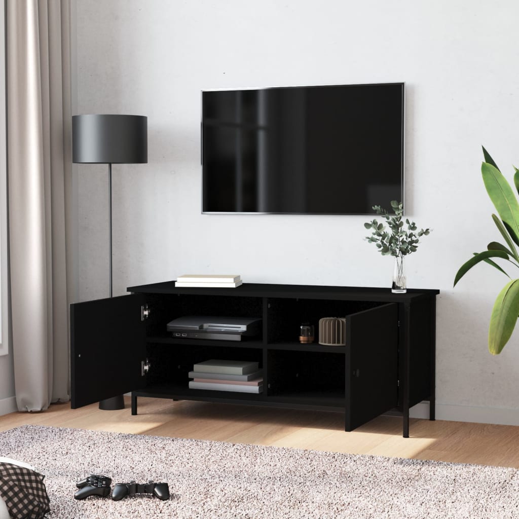 Meuble TV avec portes noir 102x35x45 cm bois d'ingénierie - XIOS