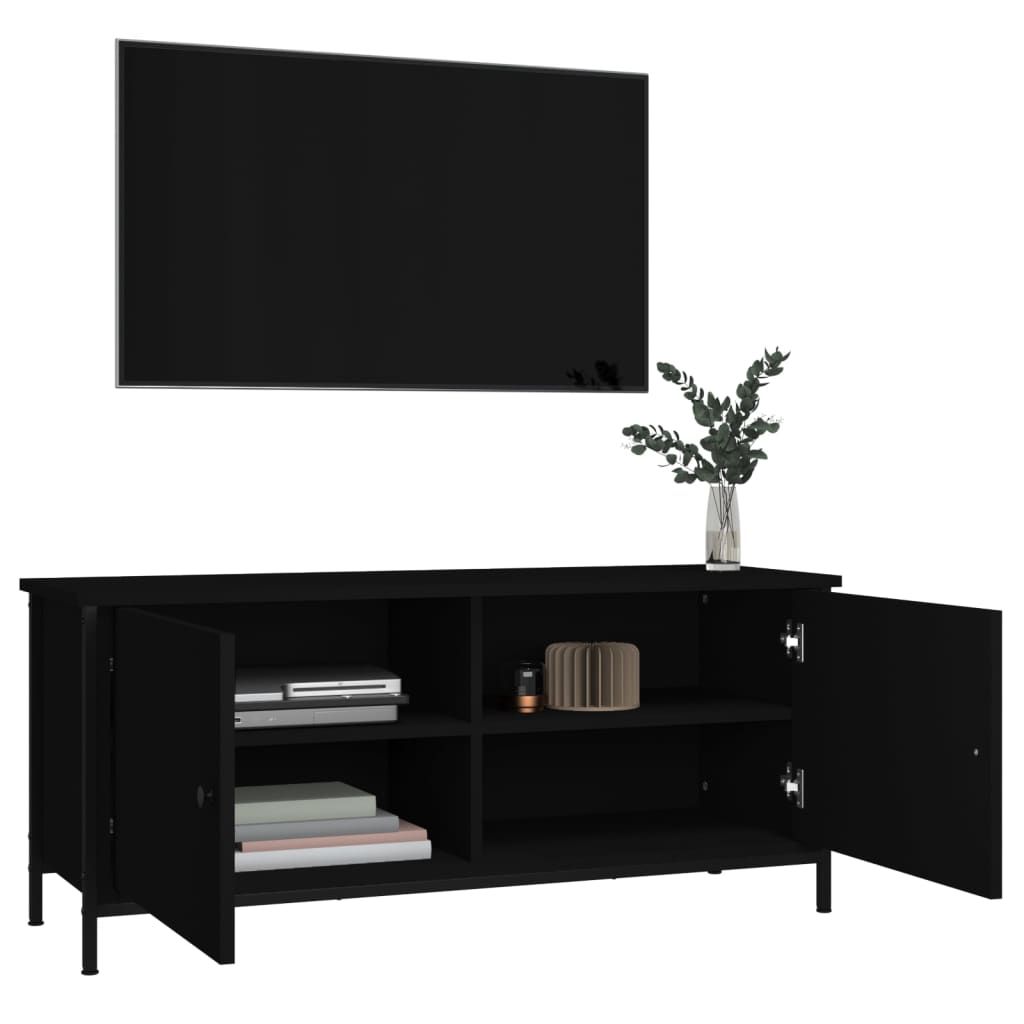 Meuble TV avec portes noir 102x35x45 cm bois d'ingénierie - XIOS