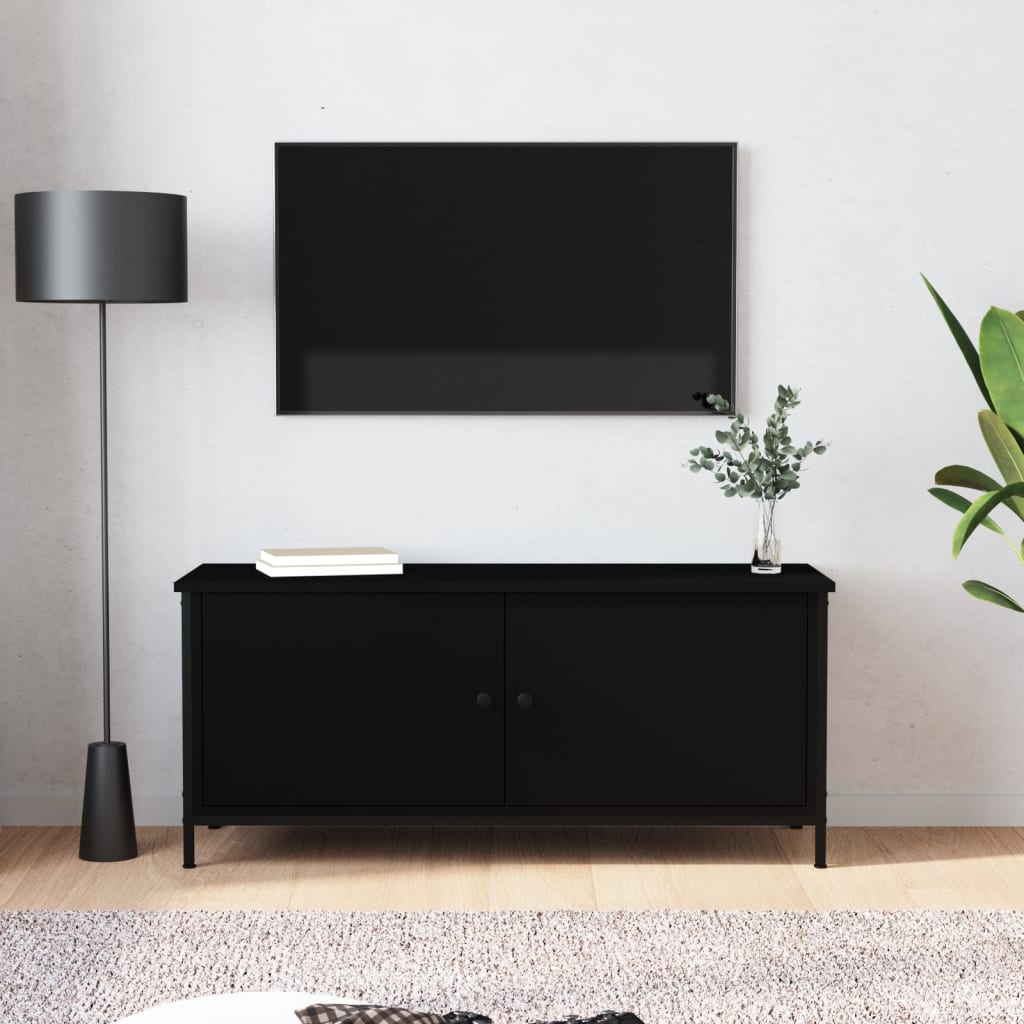 Meuble TV avec portes noir 102x35x45 cm bois d'ingénierie - XIOS