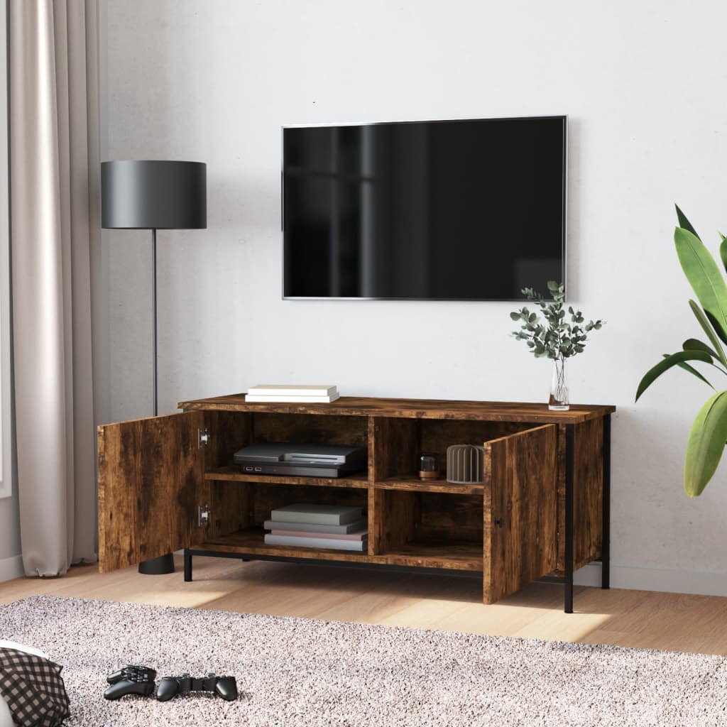 Meuble TV avec portes chêne fumé 102x35x45 cm bois d'ingénierie - XIOS