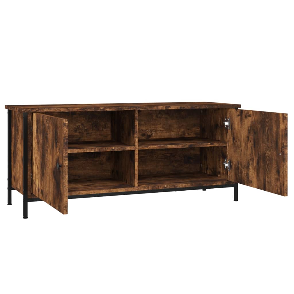 Meuble TV avec portes chêne fumé 102x35x45 cm bois d'ingénierie - XIOS