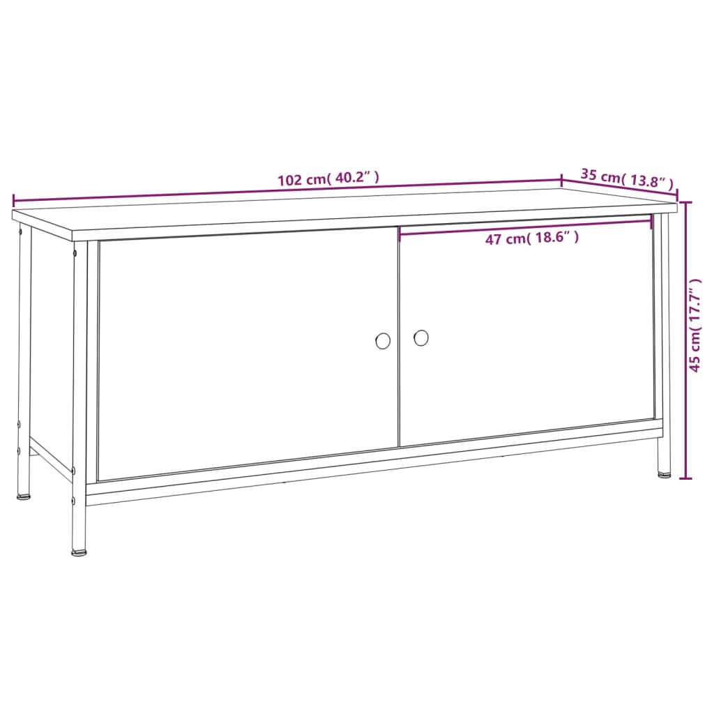 Meuble TV avec portes chêne fumé 102x35x45 cm bois d'ingénierie - XIOS
