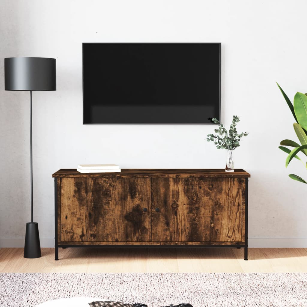 Meuble TV avec portes chêne fumé 102x35x45 cm bois d'ingénierie - XIOS
