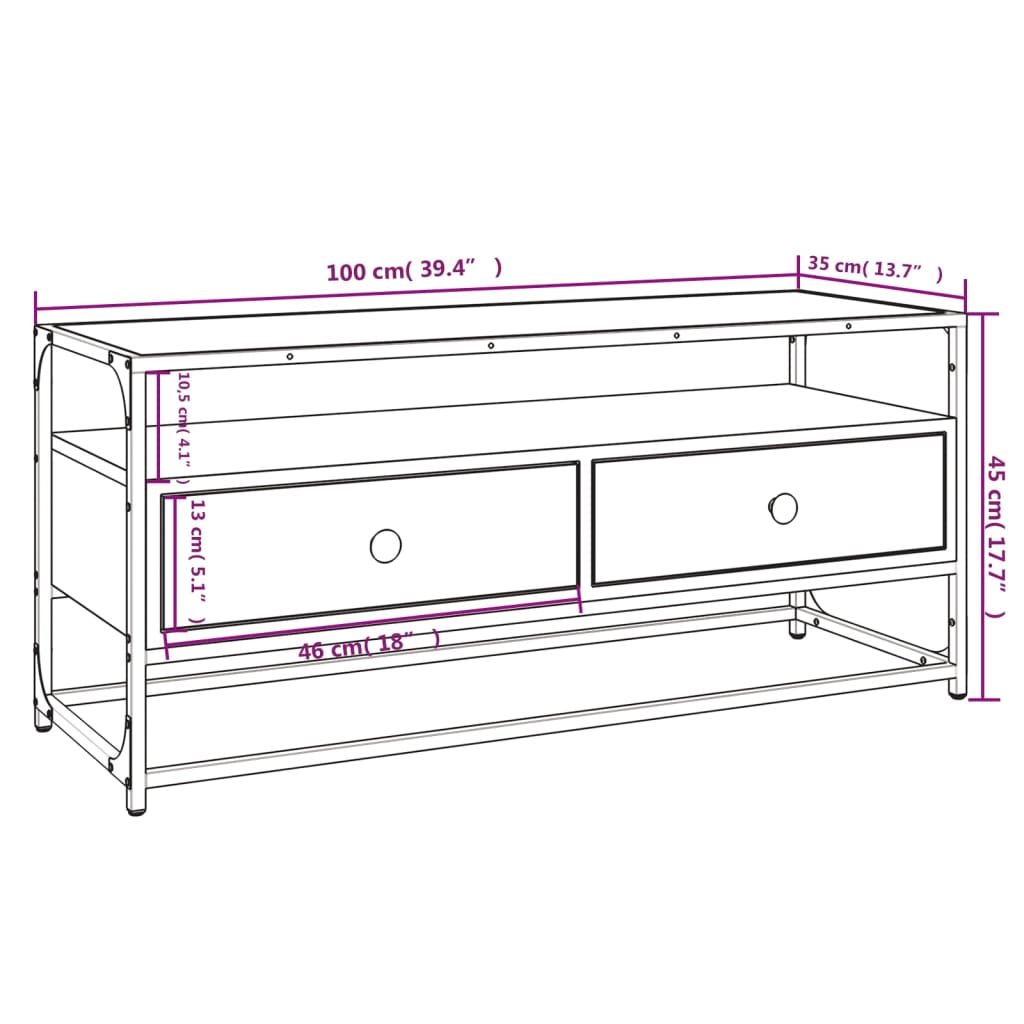 Meuble TV noir 100x35x45 cm bois d'ingénierie - XIOS