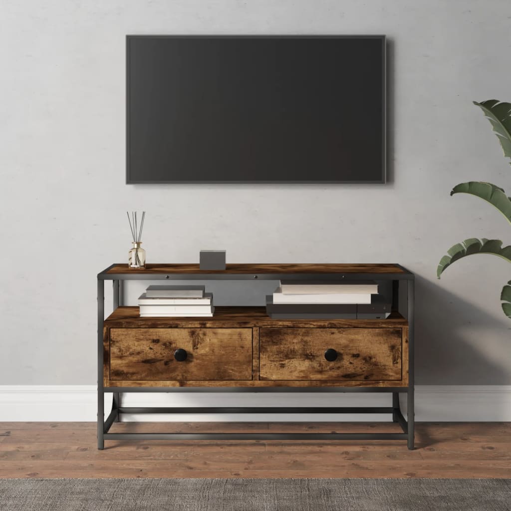 Meuble TV chêne fumé 80x35x45 cm bois d'ingénierie - XIOS