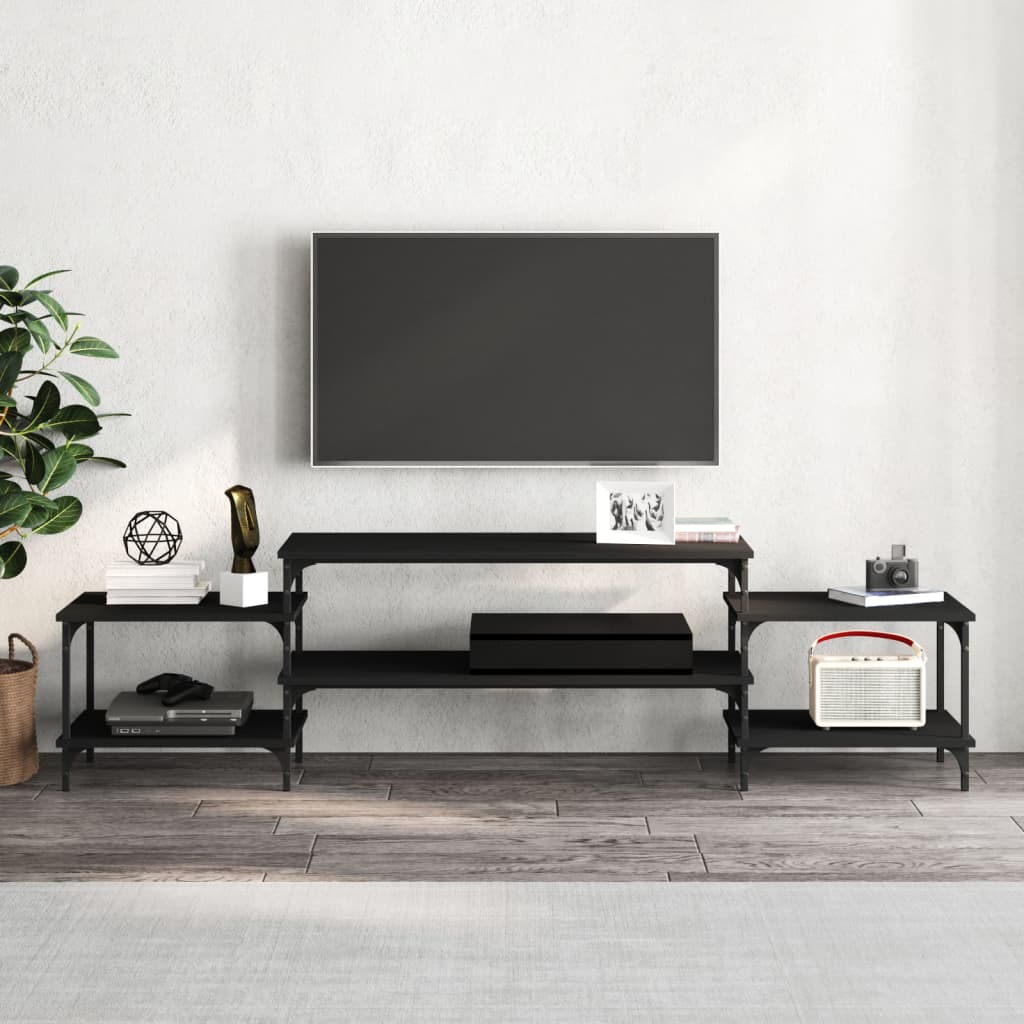Meuble TV noir 197x35x52 cm bois d'ingénierie - XIOS