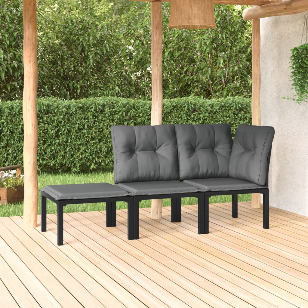 Salon de jardin 3 pcs noir et gris résine tressée - XIOS