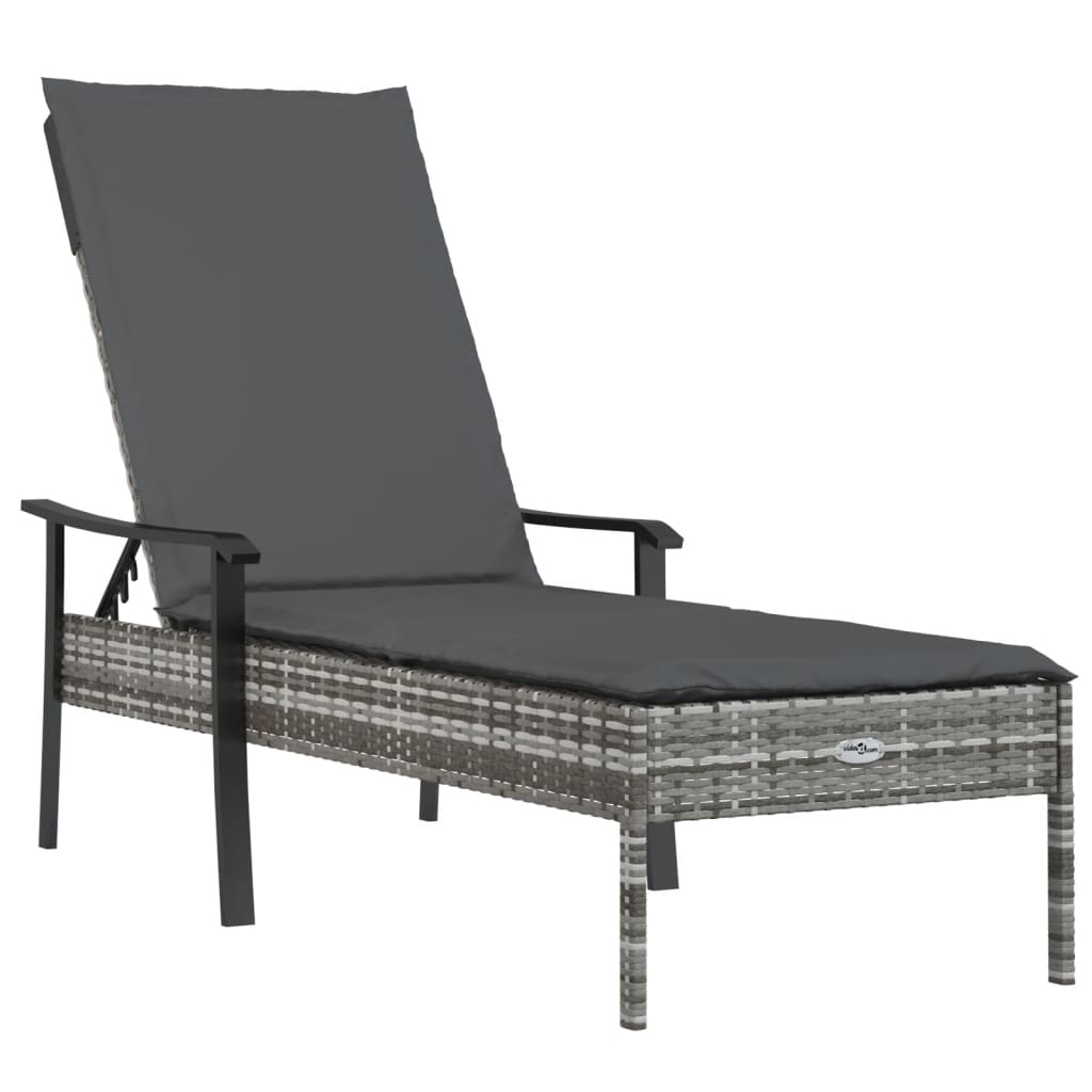 Chaise longue avec coussin gris résine tressée - XIOS