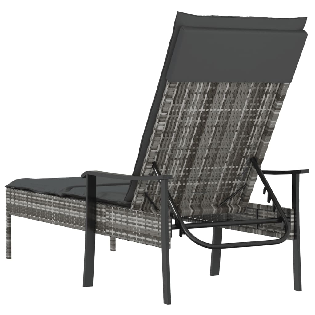 Chaise longue avec coussin gris résine tressée - XIOS
