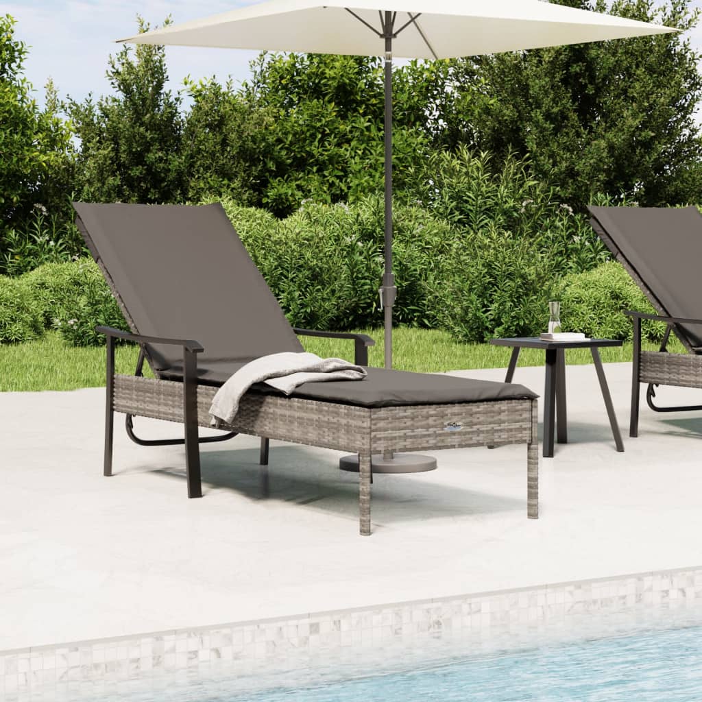 Chaise longue avec coussin gris résine tressée - XIOS
