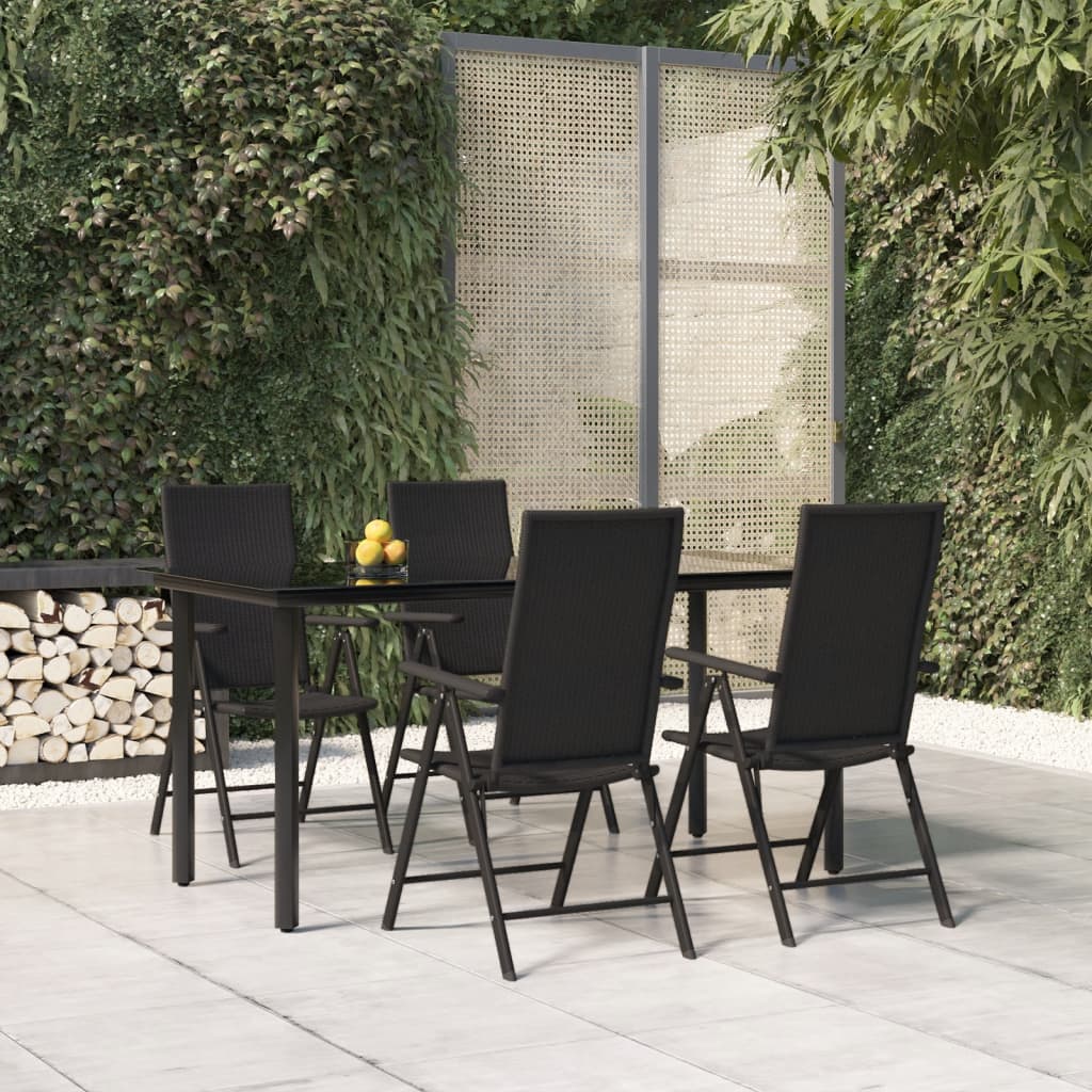 Ensemble à manger de jardin 5 pcs Noir Résine tressée