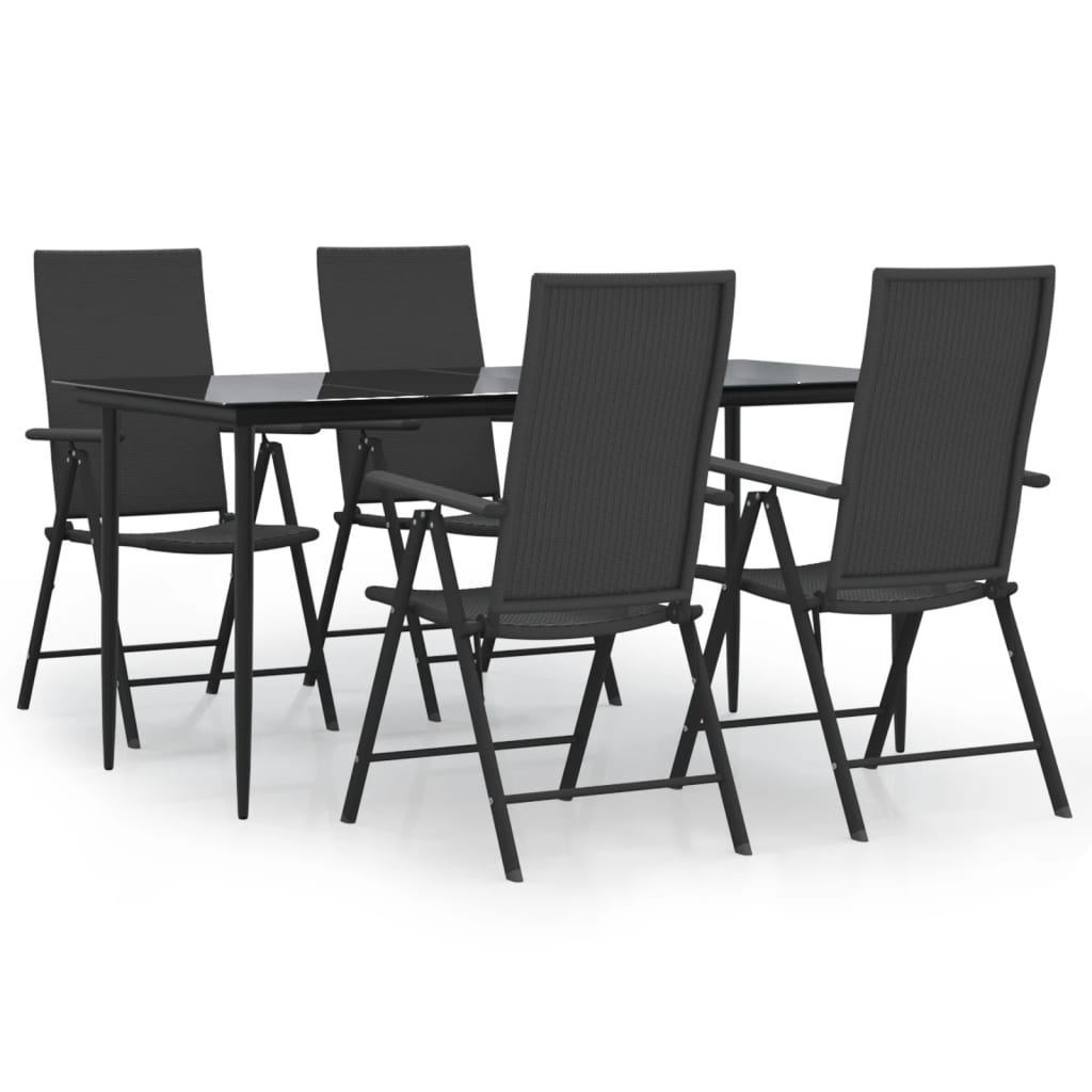 Ensemble à manger de jardin 5 pcs Noir Résine tressée