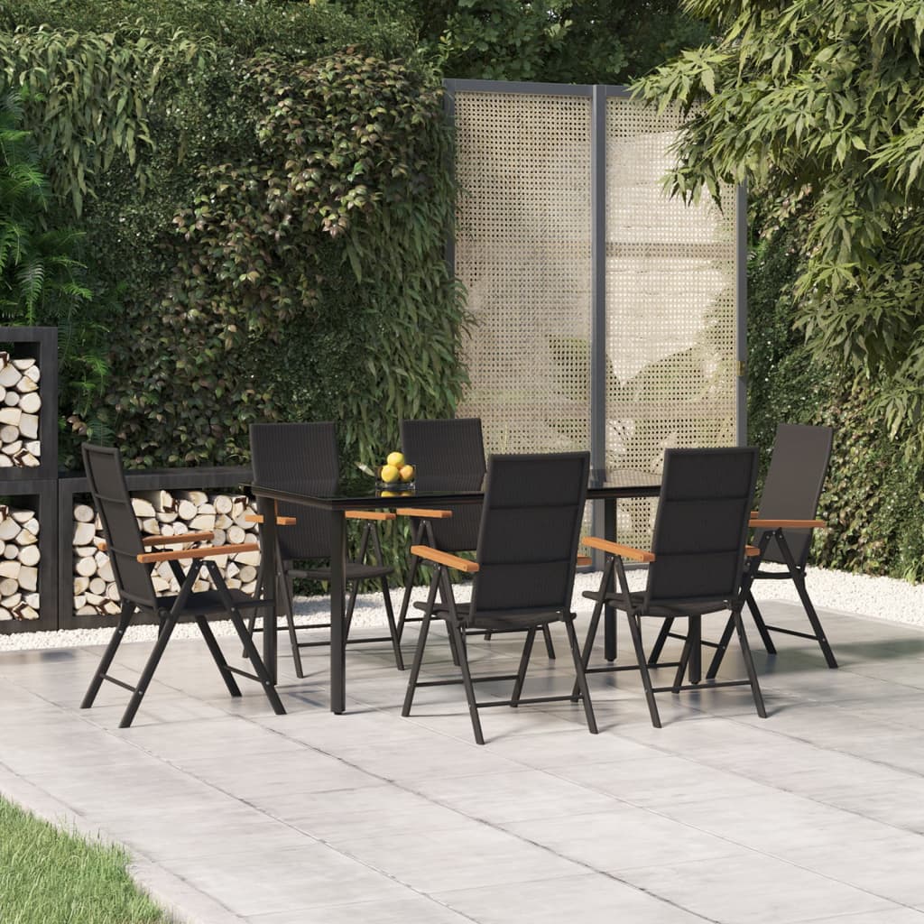 Ensemble à manger de jardin 7 pcs Noir et marron Résine tressée - XIOS