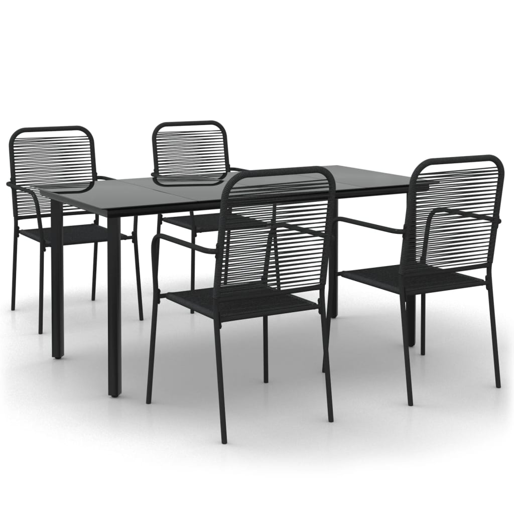 Ensemble à manger de jardin 5 pcs Noir Corde de coton et acier