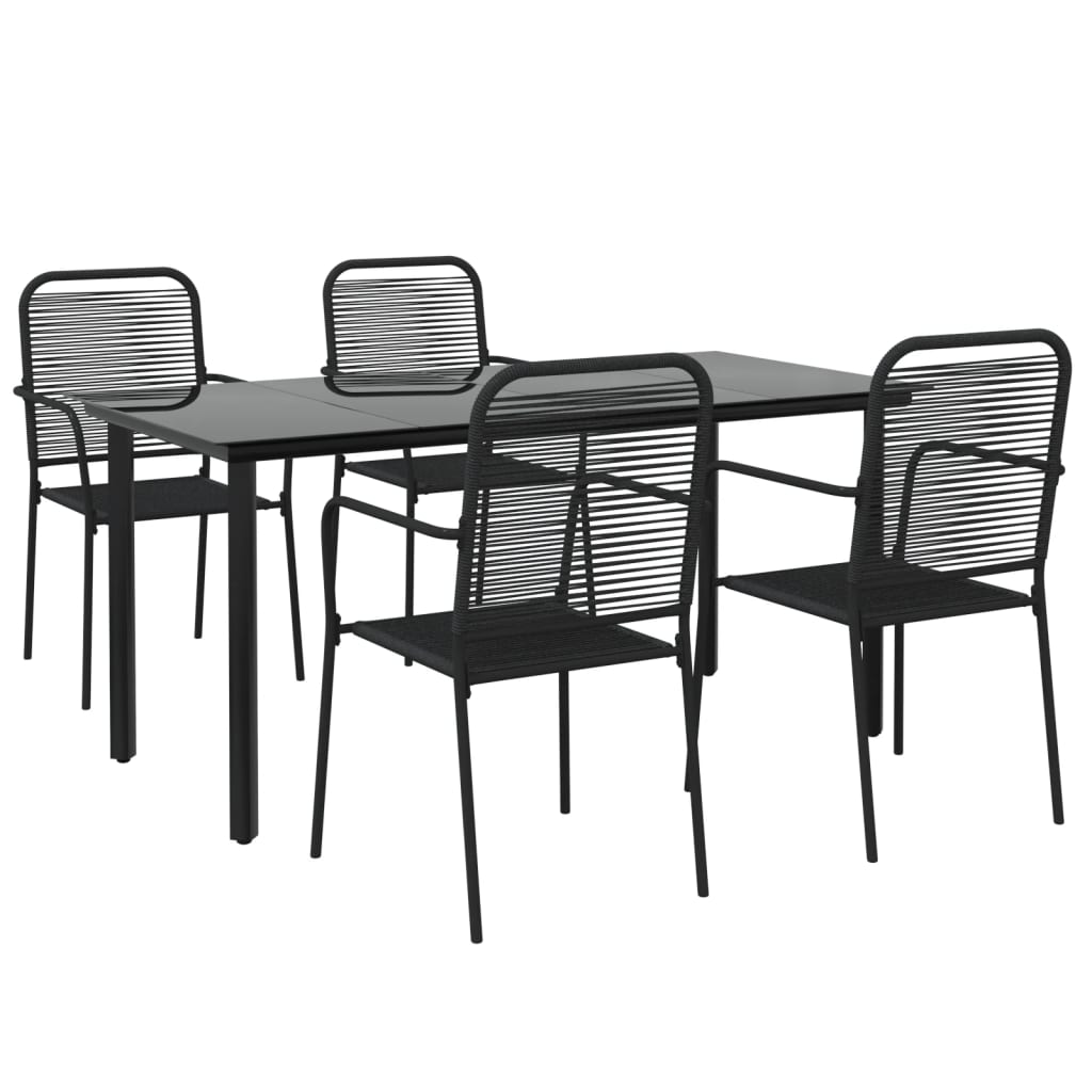 Ensemble à manger de jardin 5 pcs Noir Corde de coton et acier