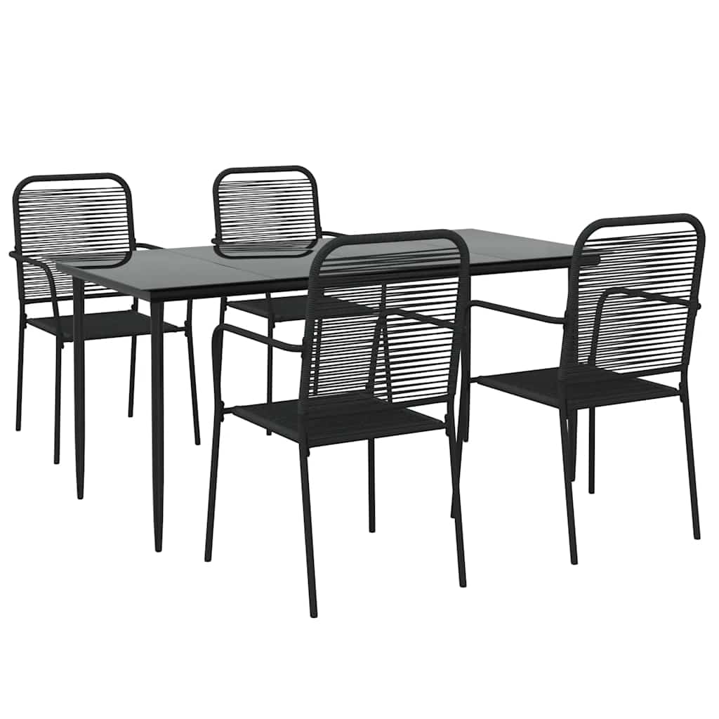 Ensemble à manger de jardin 5 pcs Noir Corde de coton et acier