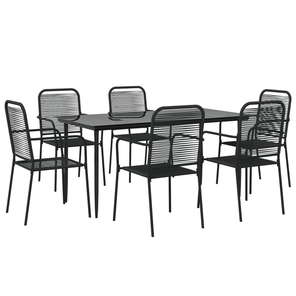 Ensemble à manger de jardin 7 pcs Noir Corde de coton et acier