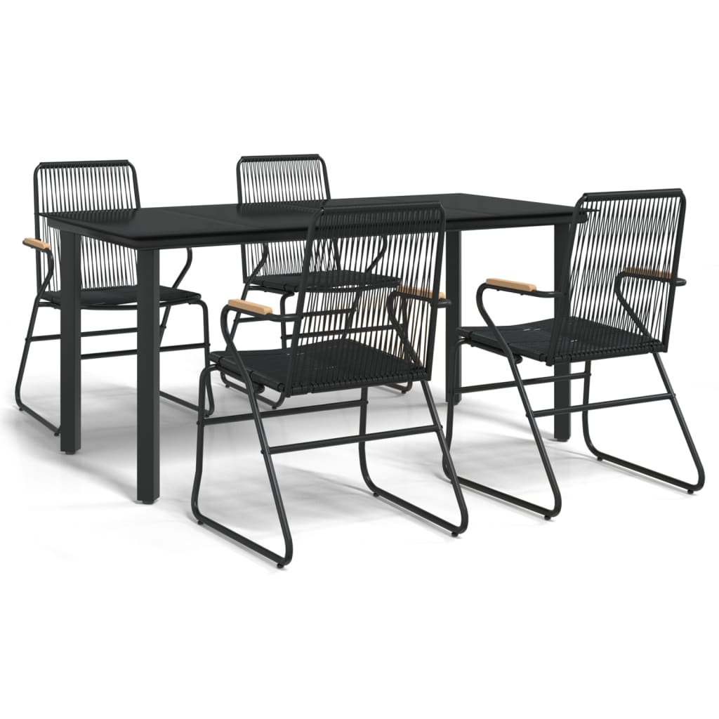Ensemble à manger de jardin 5 pcs Noir Rotin PVC