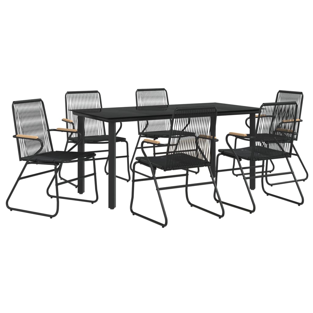 Ensemble à manger de jardin 7 pcs Noir Rotin PVC