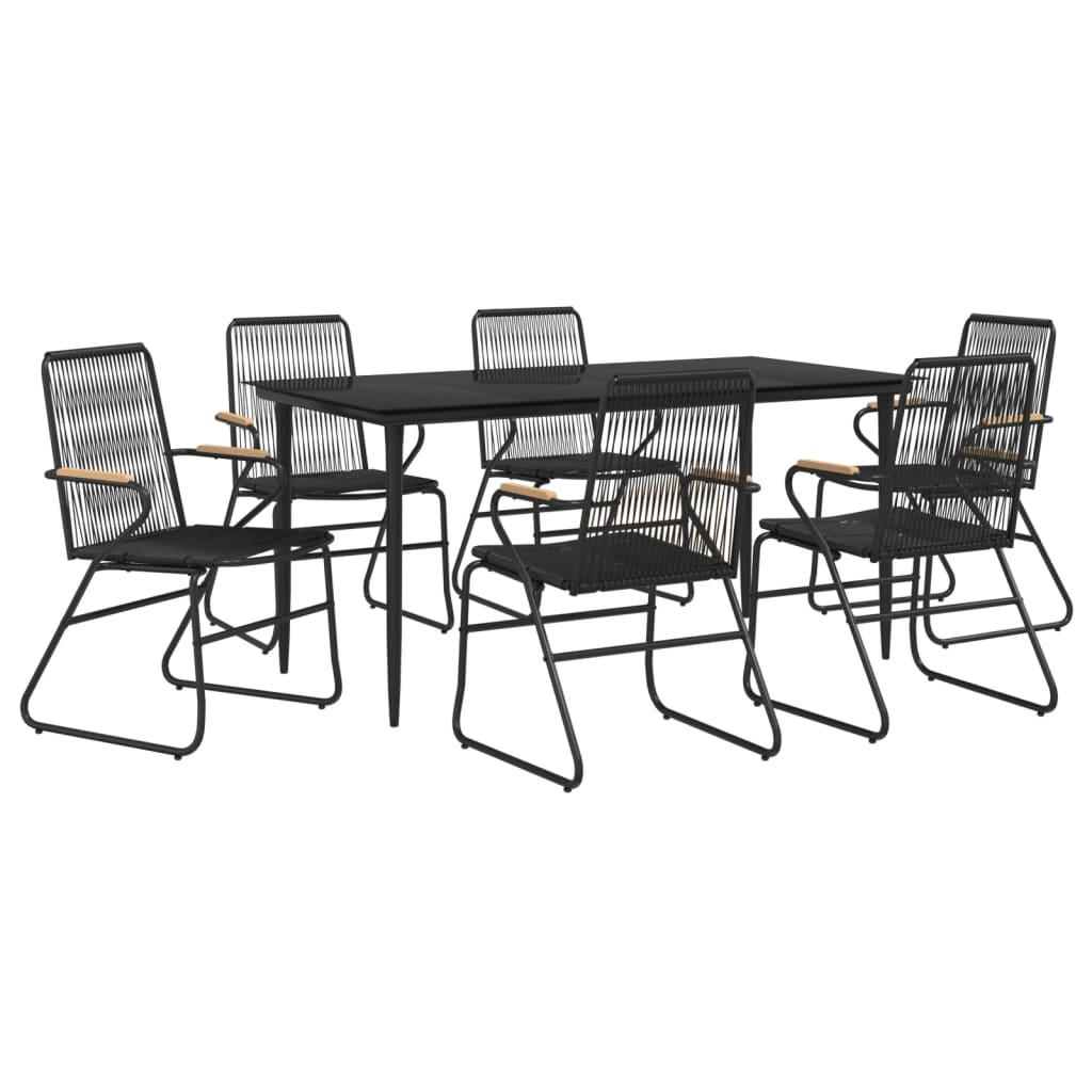 Ensemble à manger de jardin 7 pcs Noir Rotin PVC
