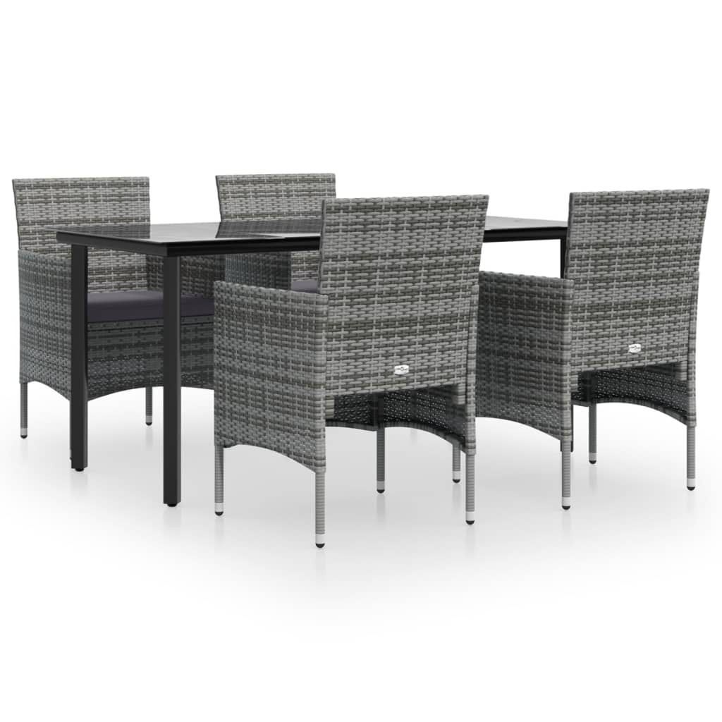 Ensemble à manger de jardin et coussins 5pcs Gris/noir
