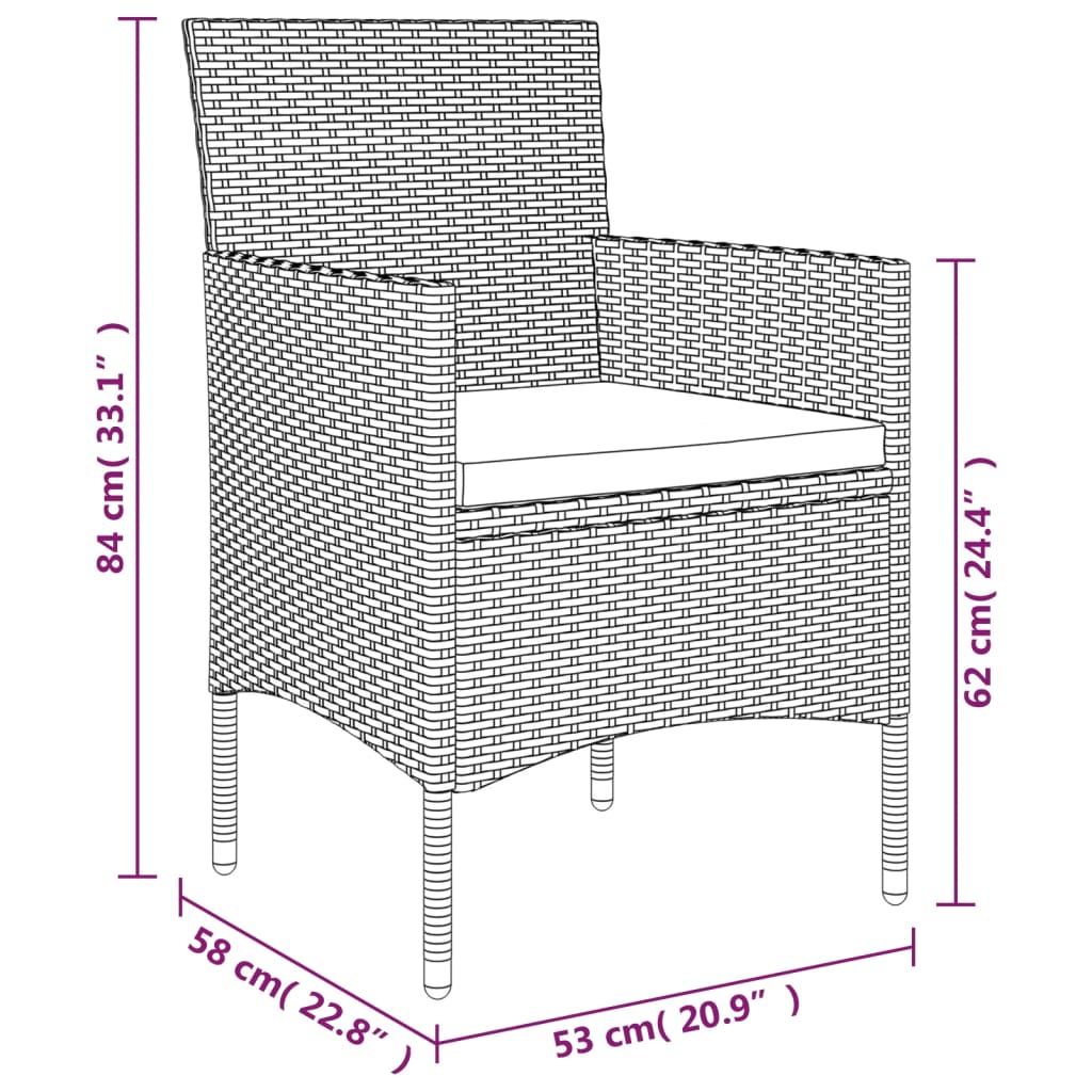 Ensemble à manger de jardin et coussins 5pcs Gris/noir