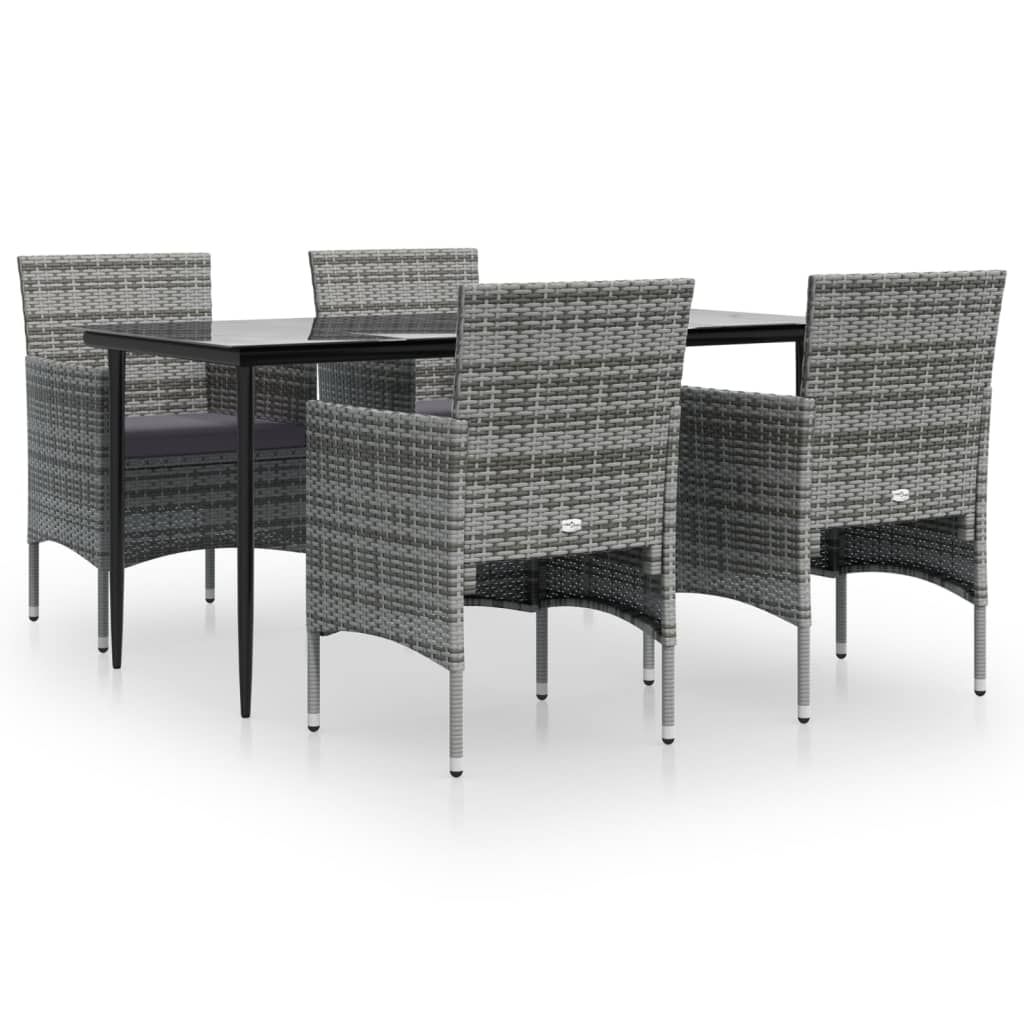 Ensemble à manger de jardin et coussins 5pcs Gris/noir
