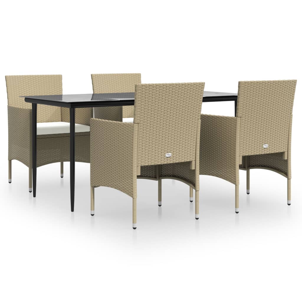 Ensemble à manger de jardin coussins 5 pcs Beige/noir