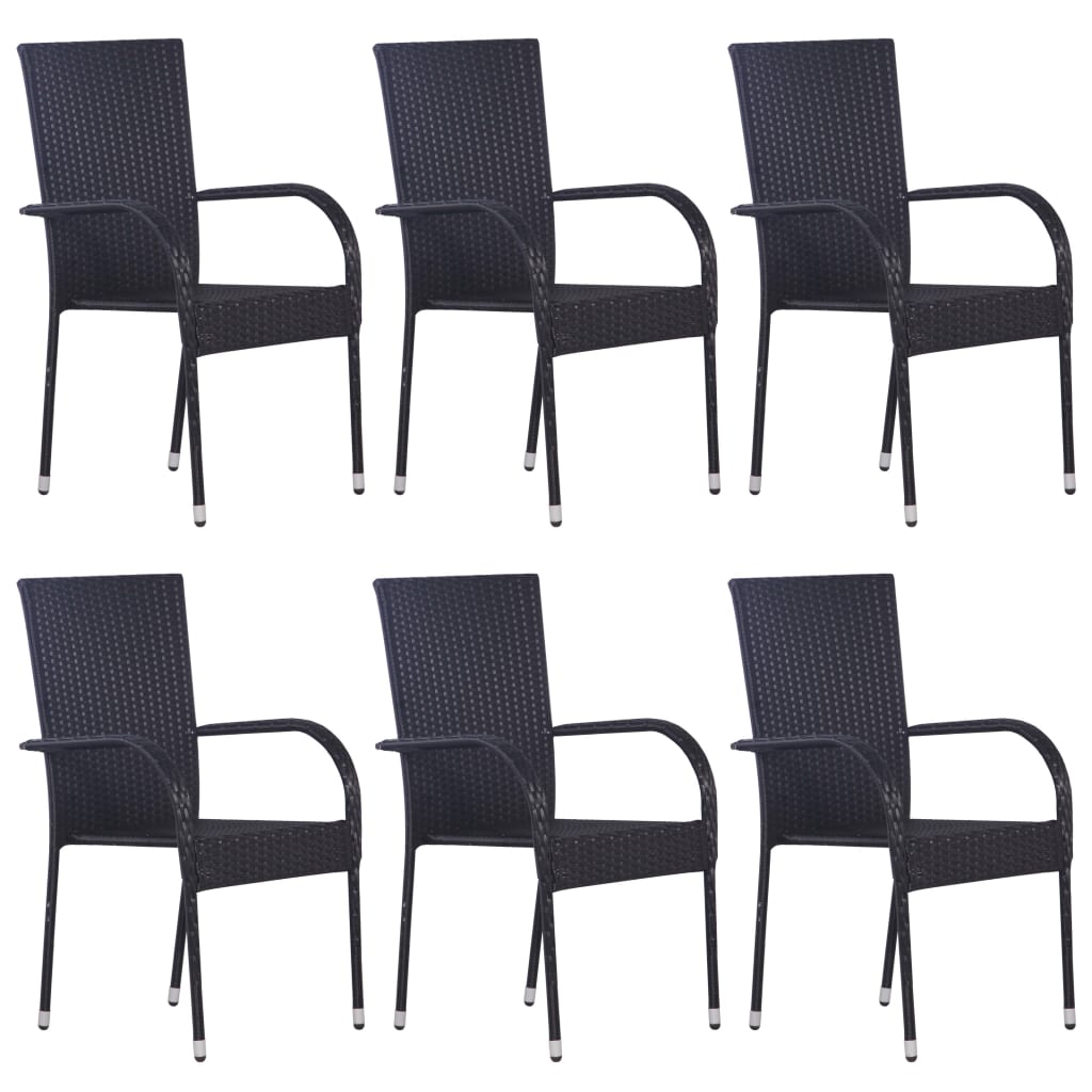 Ensemble à manger de jardin 7 pcs Noir Résine tressée