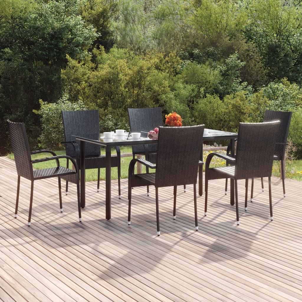 Ensemble à manger de jardin 7 pcs Noir Résine tressée