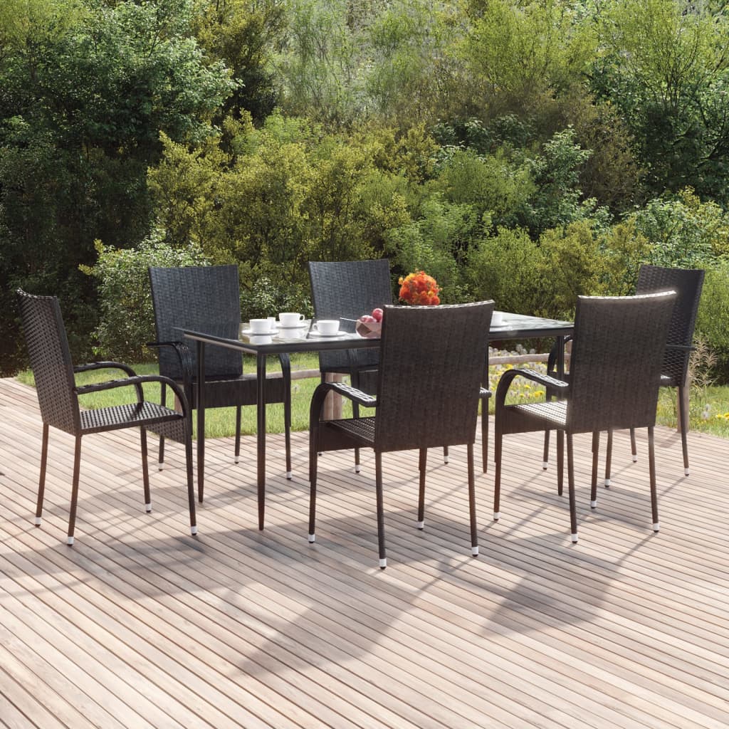 Ensemble à manger de jardin 7 pcs Noir Résine tressée