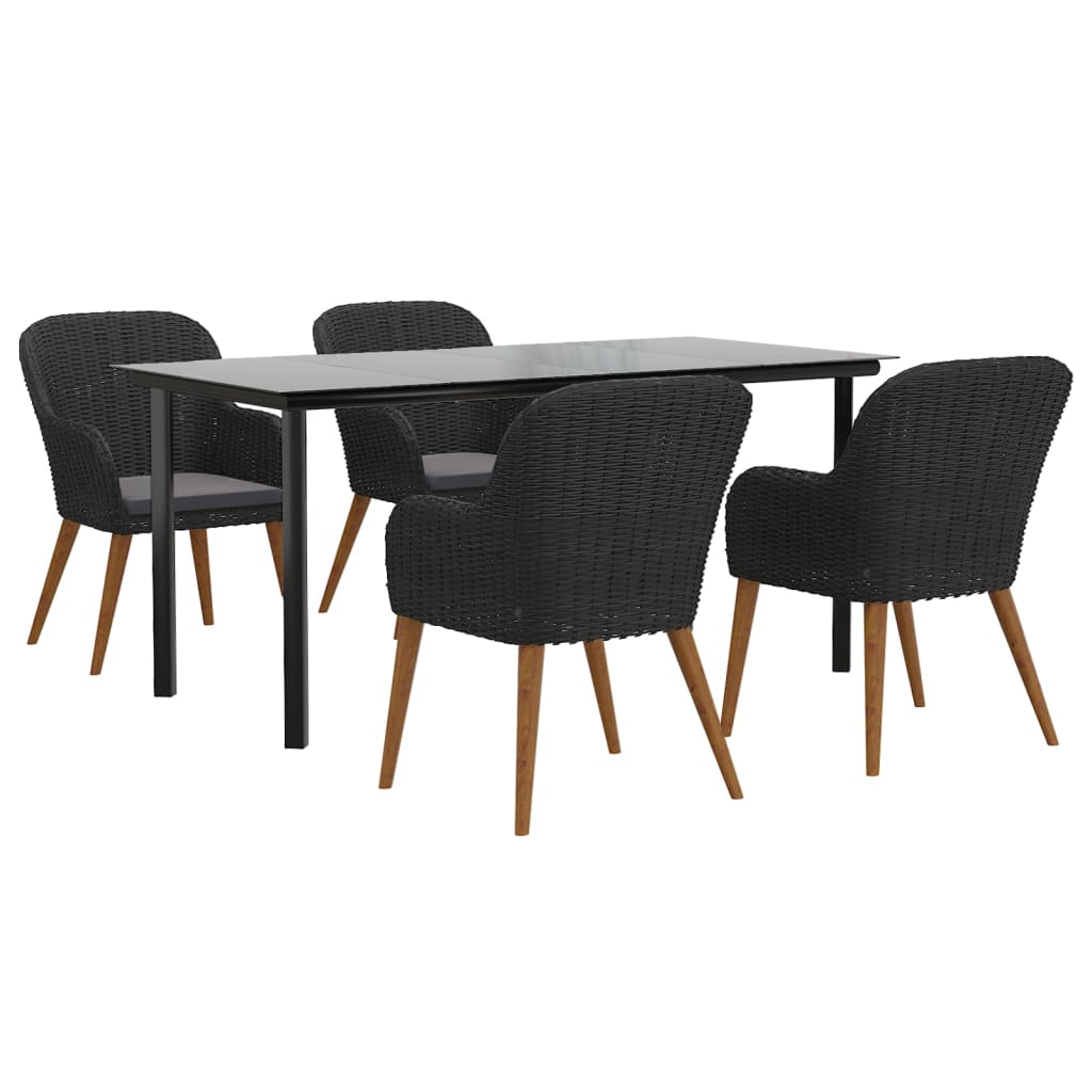 Ensemble à manger de jardin avec coussins 5 pcs Noir