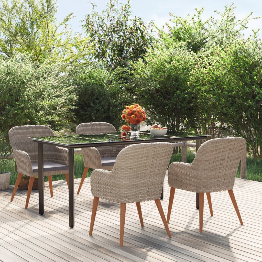 Ensemble à manger de jardin et coussins 5 pcs Marron