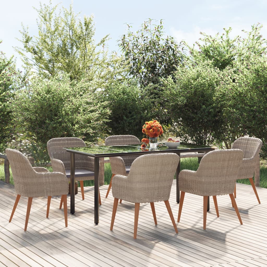 Ensemble à manger de jardin et coussins 7 pcs Marron