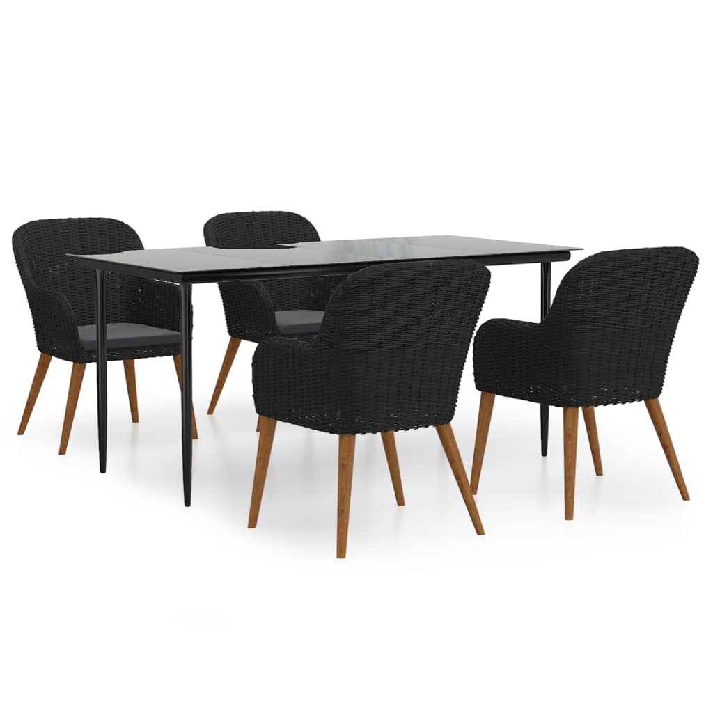 Ensemble à manger de jardin avec coussins 5 pcs Noir