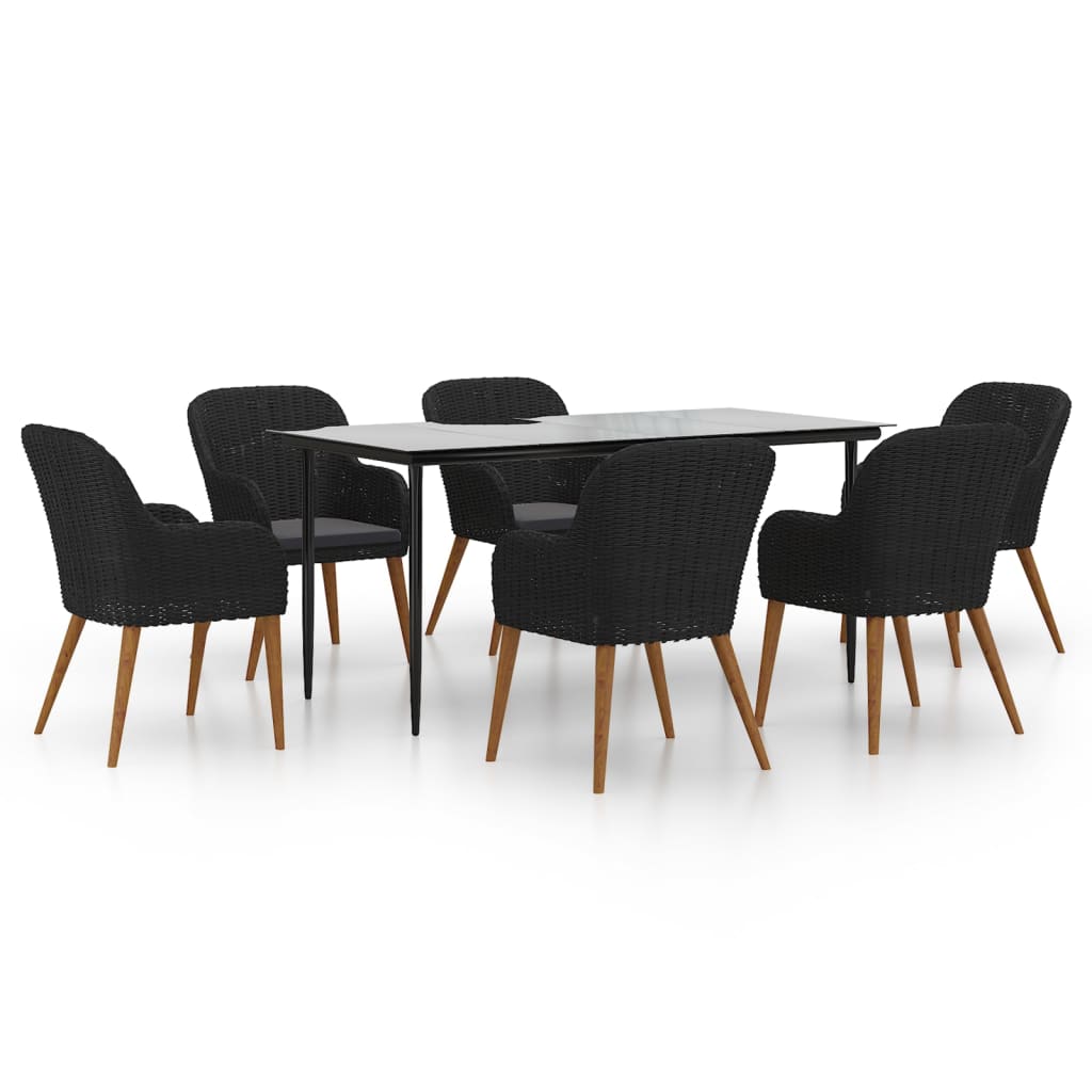 Ensemble à manger de jardin avec coussins 7 pcs Noir